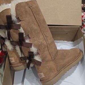 UGG Women's Brown Suede Winter Boots with Bow Accents